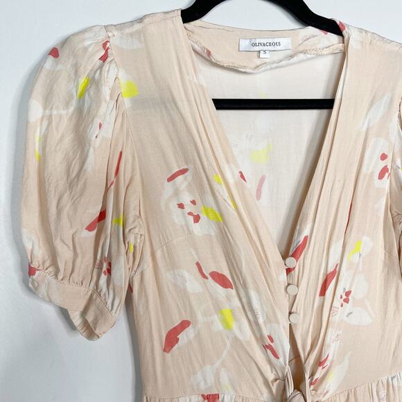 Olivaceous Small S Light Pink Floral Sassy and Sweet Romper Tie Waist Peach - Picture 8 of 12